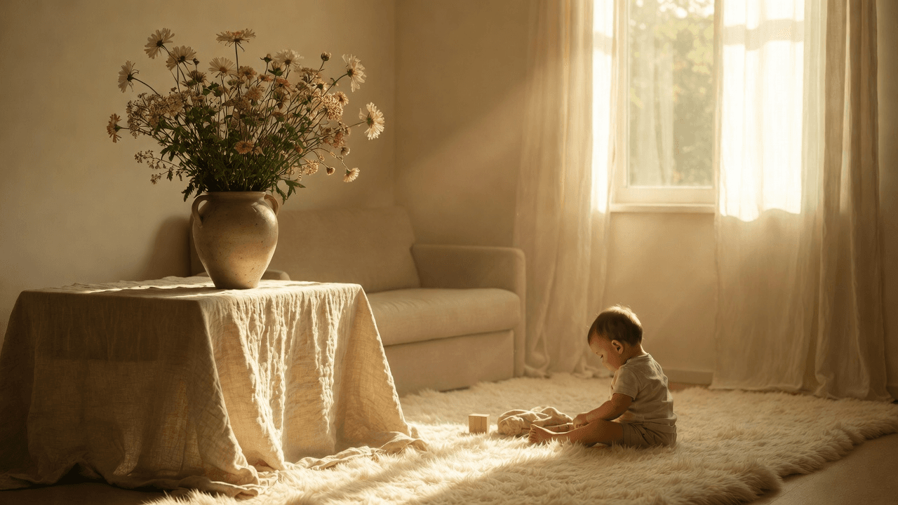 Baby pulling a tablecloth — Everything is fine